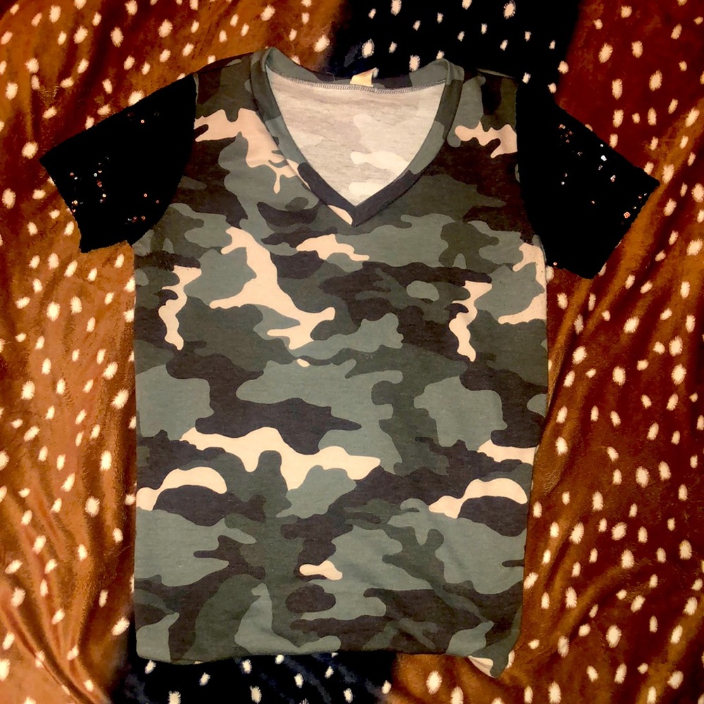 Camo with black sequin sleeves